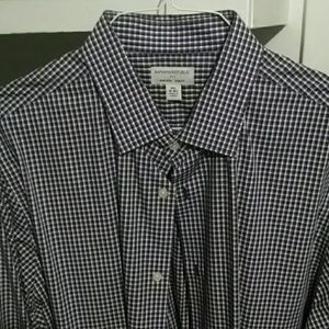 Men's button down purple black plaid dress shirt